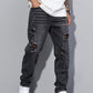 Manfinity Homme Men's Pocket Ripped Straight Leg Casual Versatile Denim Jeans