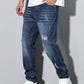 Manfinity Homme Men's Pocket Ripped Straight Leg Casual Versatile Denim Jeans