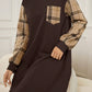 Mulvari Long Plaid Patchwork Round Neck Long Sleeve Pocket Casual Loose Pullover Sweatshirt