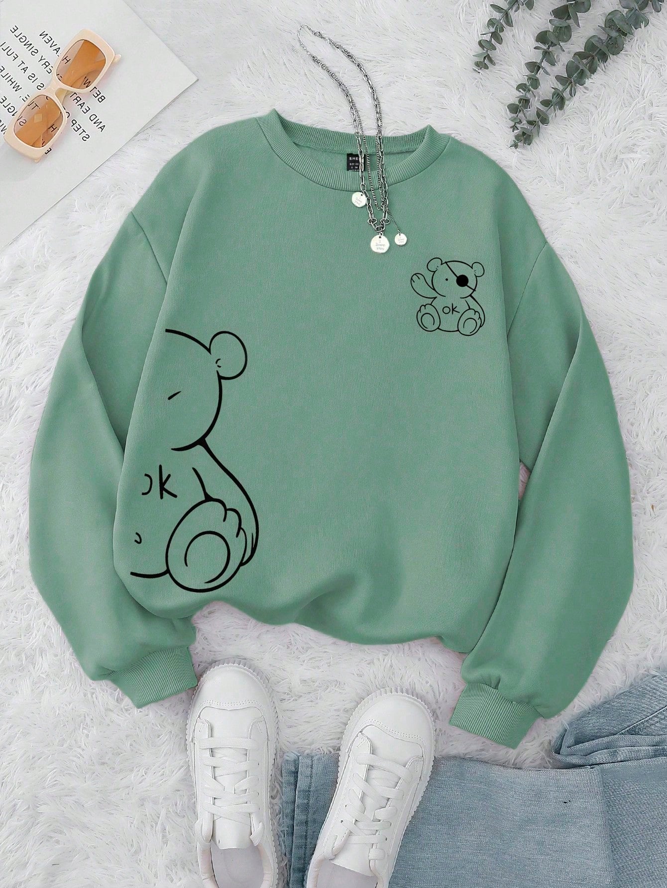 INAWLY Cartoon Graphic Thermal Lined Sweatshirt,Long Sleeve Tops