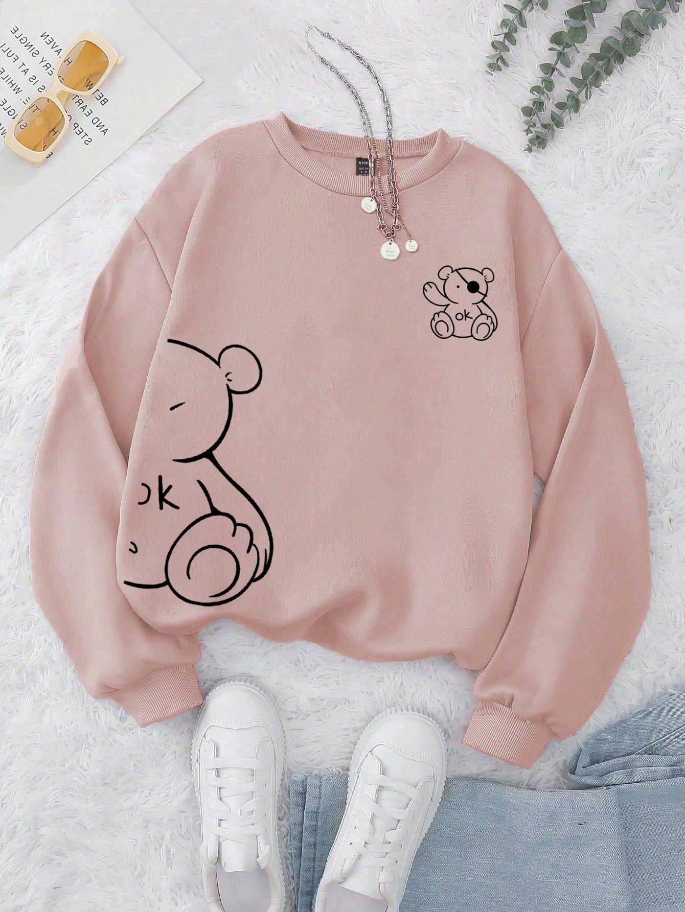 INAWLY Cartoon Graphic Thermal Lined Sweatshirt,Long Sleeve Tops