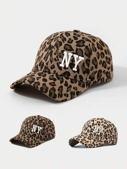 1pc Women's Embroidered NY Leopard Print Adjustable Baseball Cap, Outdoor Casual Sun Hat For Spring And Autumn, Versatile Travel Fashion Sun Protection, Unisex Youth Y2K Style Sun Hat