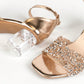 Women's Elegant Fashion Champagne Shiny Glitter Diamond Decor Transparent Square Toe Ankle Strap Chunky Heel Sandals, Gorgeous High Heeled Sandals Suitable For Parties, Weddings, Banquets And Outdoor Activities