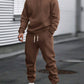 2pcs Men's Basic Solid Color Hooded Sweatshirt And Elastic Waist Drawstring Pants Set, Casual Sportswear Outfit