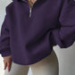 INAWLY Plus Size Casual Solid Color Drop Shoulder Loose Sweatshirt For Autumn/Winter