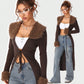 Coolane Y2K Fashion Vintage Rib Knit Flannelette Textured Lace Up Brown Long Cardigans