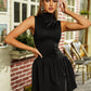 Women High Neck Summer Tank Sleeveless Tops Bubble Puff Hem Black Sexy Club Outfits Dress