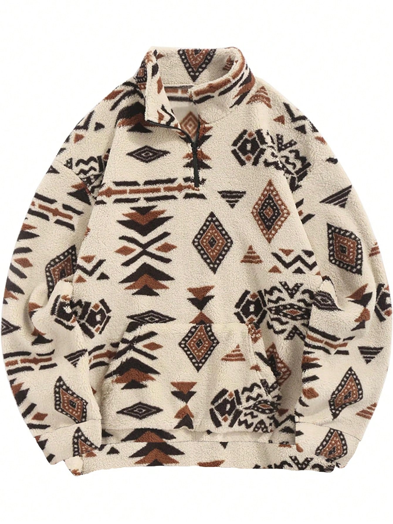 Men's Vintage Totem Print Half-Zip Stand Collar Long Sleeve Sweatshirt