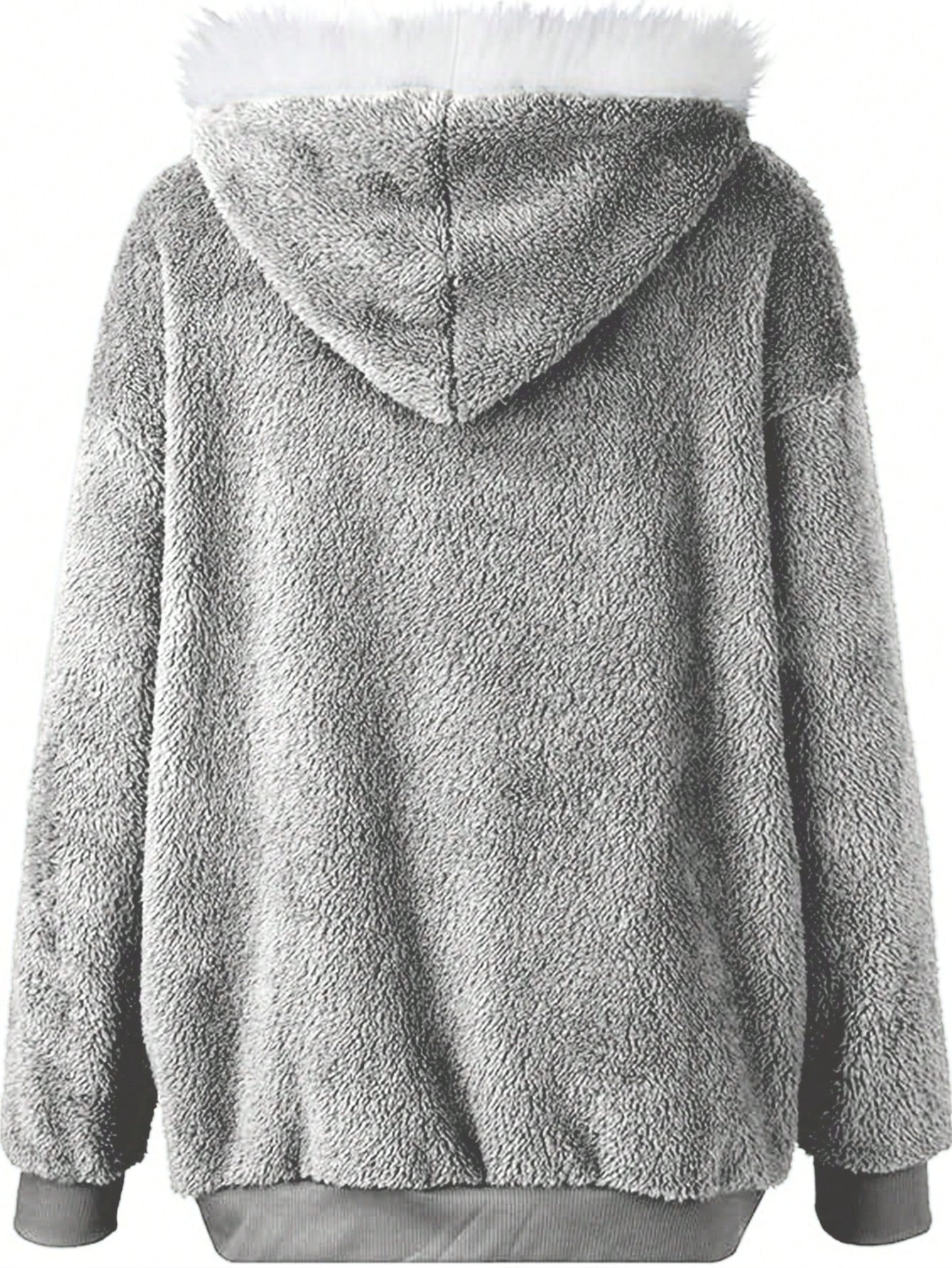 Essnce Plus Size Women Loose Fluffy Zip Up Hoodie Jacket, New Autumn/Winter