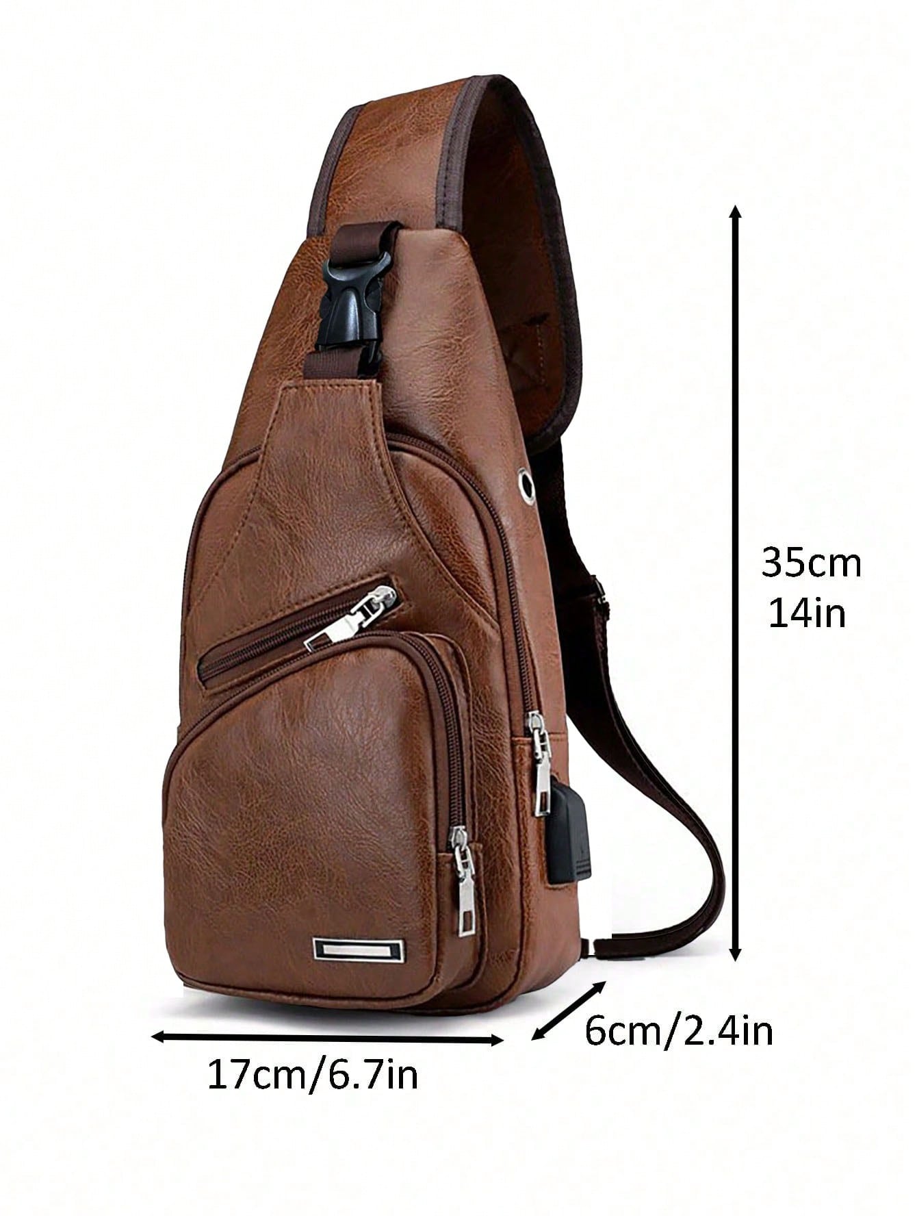 Men Sling Bag, Leather Sling Bag With USB Charging Port Waterproof Multi-Pocket Chest Bag For Men Casual Daypack Chest Crossbody Bag