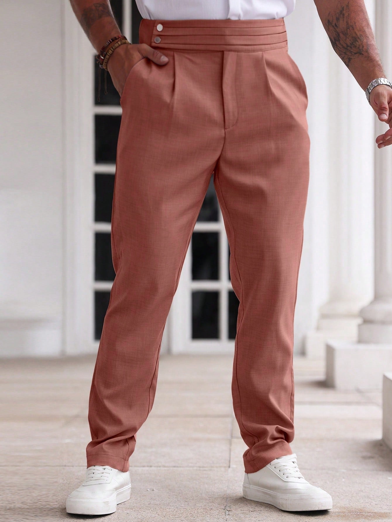 Manfinity Homme Men's Solid Color Simple Daily Dress Pants