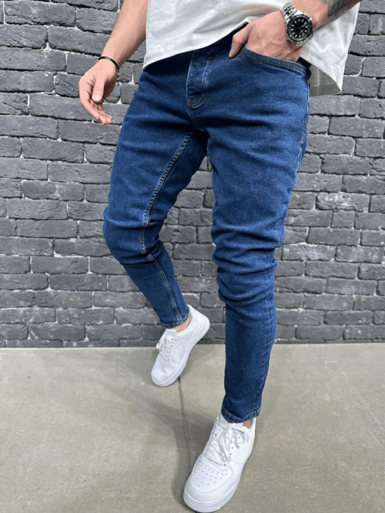 Men's Stretchy Skinny Solid Color American Casual Jeans