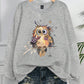 CURVE  Plus Size Women's Casual Crew Neck Sweatshirt, Owl Animal Cartoon Print Long Sleeve Pullover For Daily Wear