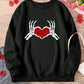 LUNE Plus Size Women Heart Printed Round Neck Long Sleeve Sweatshirt Sports Shirt, For Thanksgiving