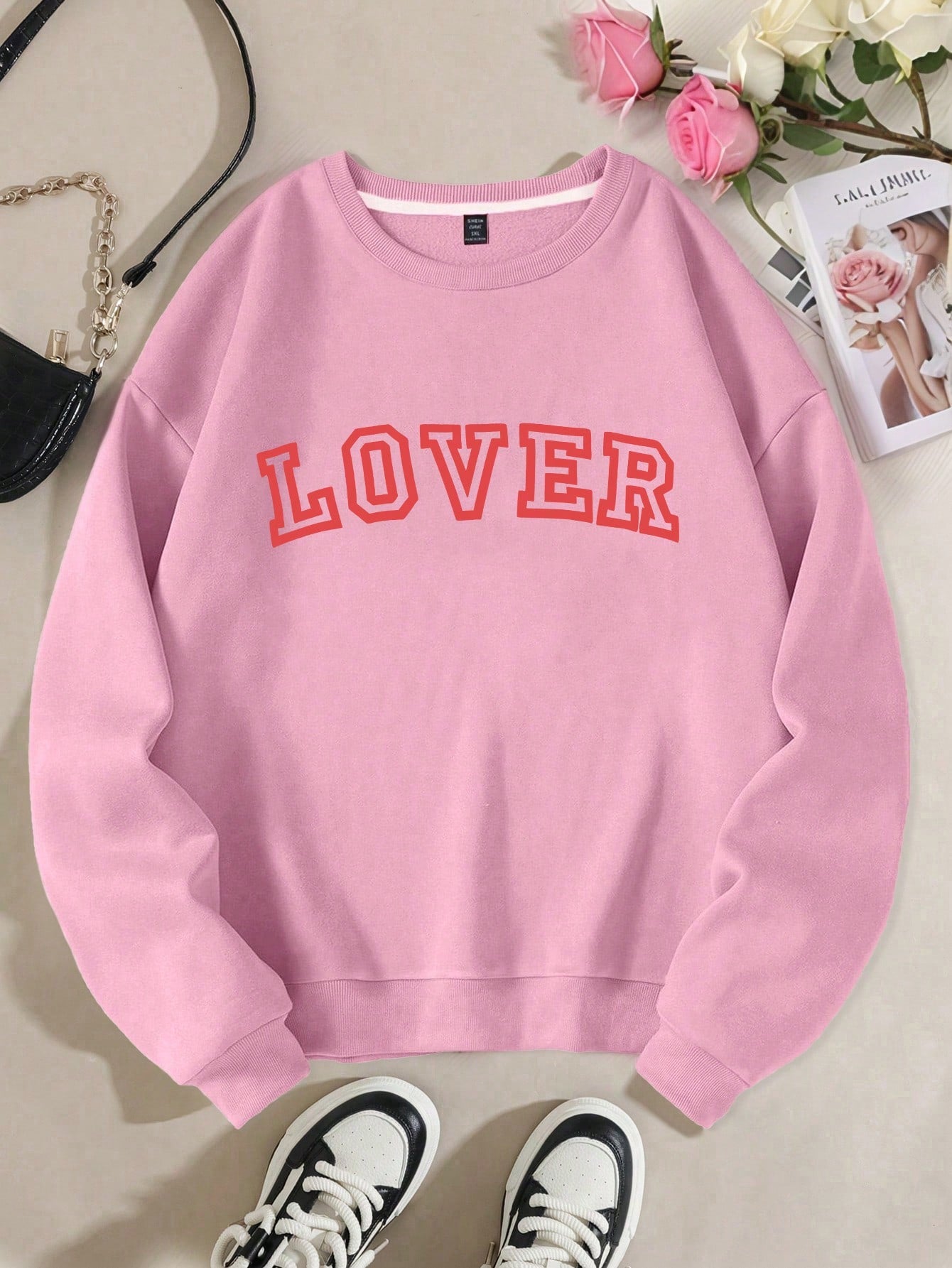 LUNE Plus Size Women Heart Printed Round Neck Long Sleeve Sweatshirt Sports Shirt, For Thanksgiving