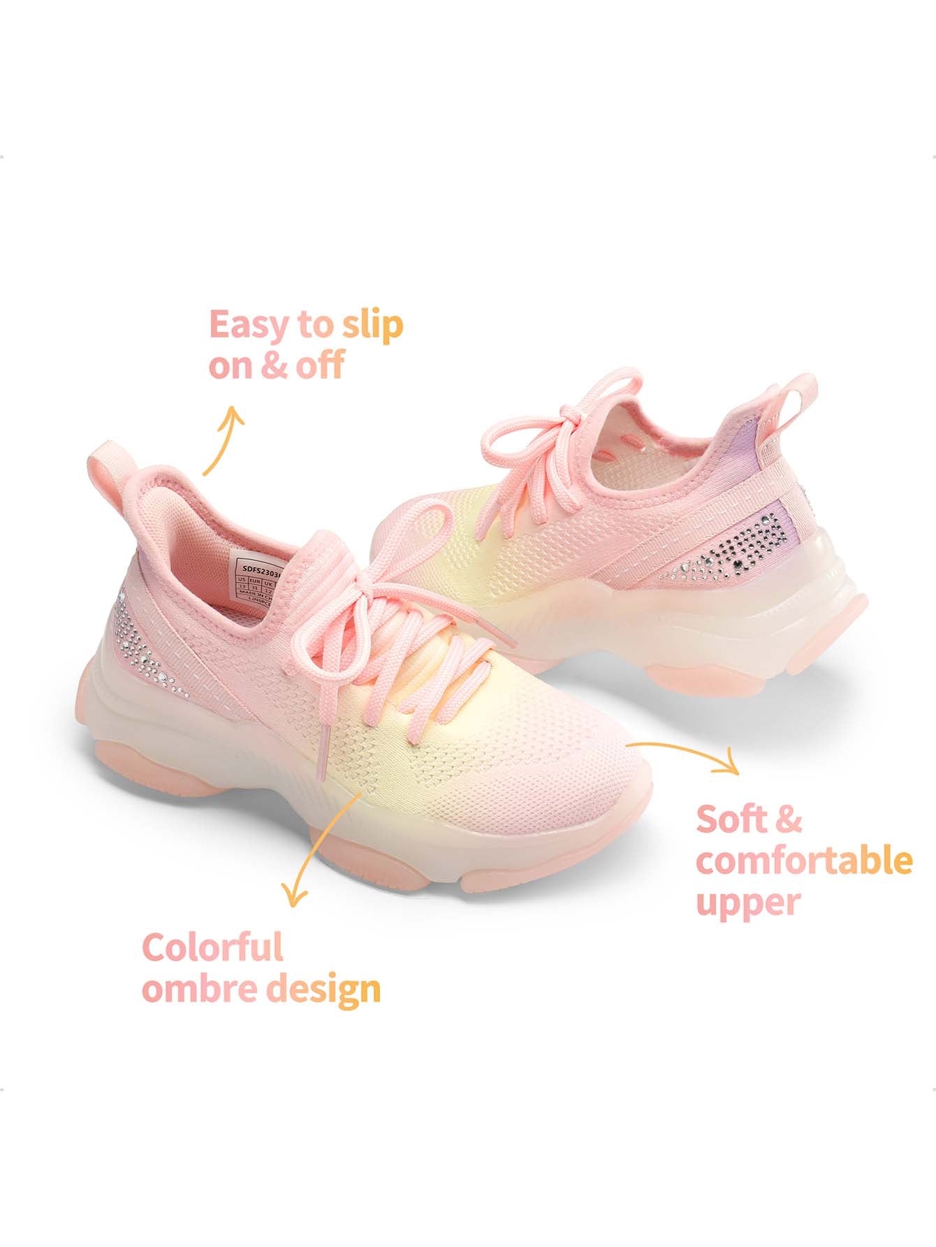 Girls Slip-On Sneakers Kids Lightweight Jelly Sole Walking Shoes With Rhinestones-Shaped Decoration