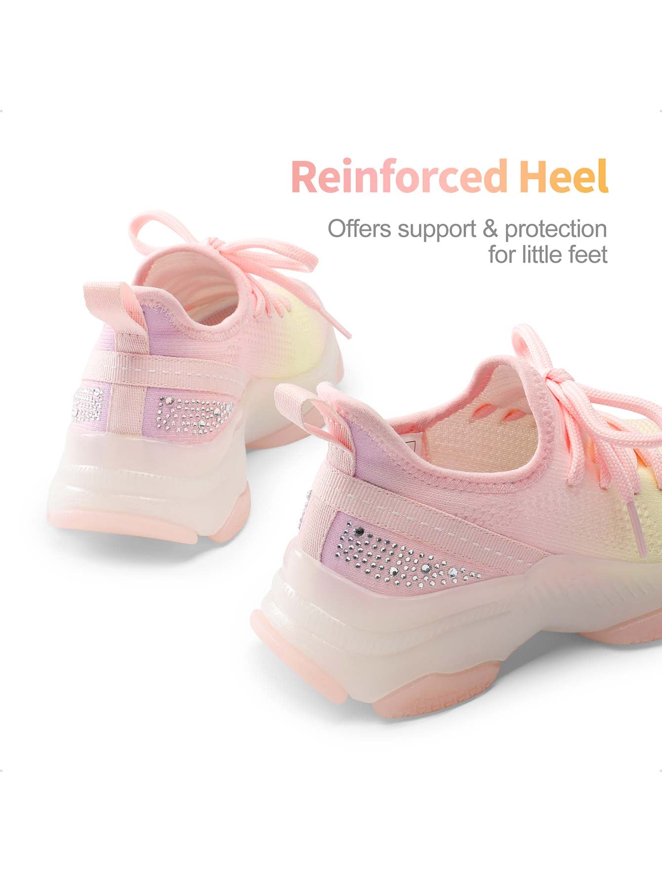 Girls Slip-On Sneakers Kids Lightweight Jelly Sole Walking Shoes With Rhinestones-Shaped Decoration